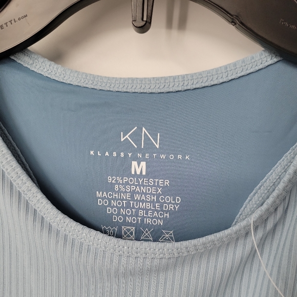 NEW Klassywear Womens High Neck Brami Bodysuit Blue Ribbed Medium Klassy Network - Picture 2 of 10